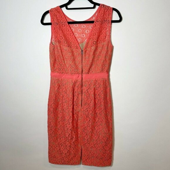 BCBGMAXAZRIA Womens Alice Coral Lace Mini Sheath Dress Sz 6 Sleeveless Back Zip - Picture 2 of 7